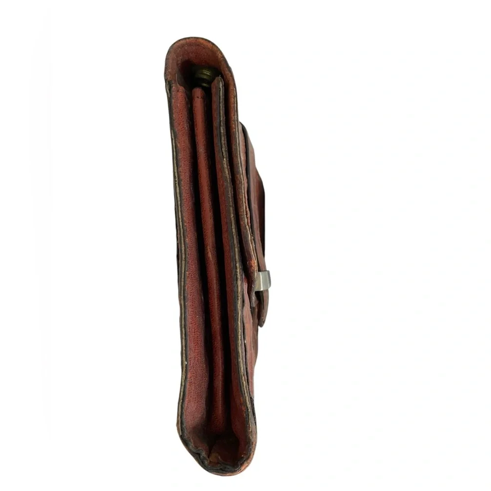 Vintage Brown Crocodile Alligator Leather Clutch Silver Buckle